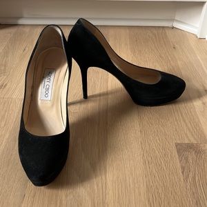 Jimmy Choo Black suede almond toe platform pumps 38